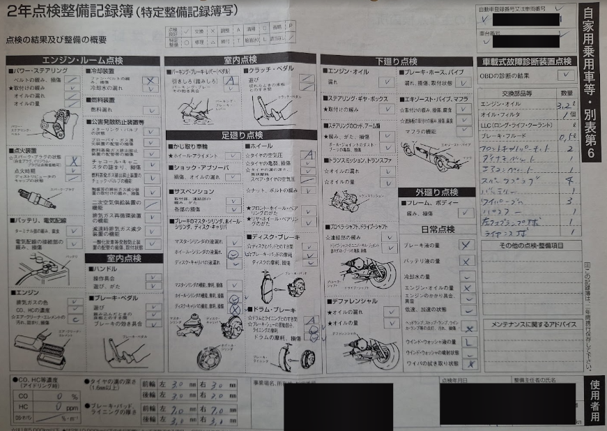 整備記録簿の画像